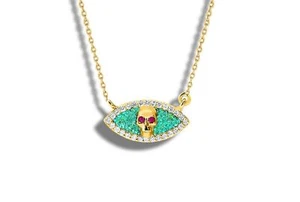 Alp Sagnak Necklace 14 K Yellow Gold Skull Pendant Diamonds Sapphires Turquoise - Picture 1 of 6