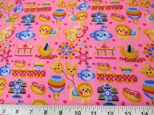 Discount Fabric Quilting Cotton Pink Carnival Day Trains Carousel Lion K301 - Picture 1 of 1
