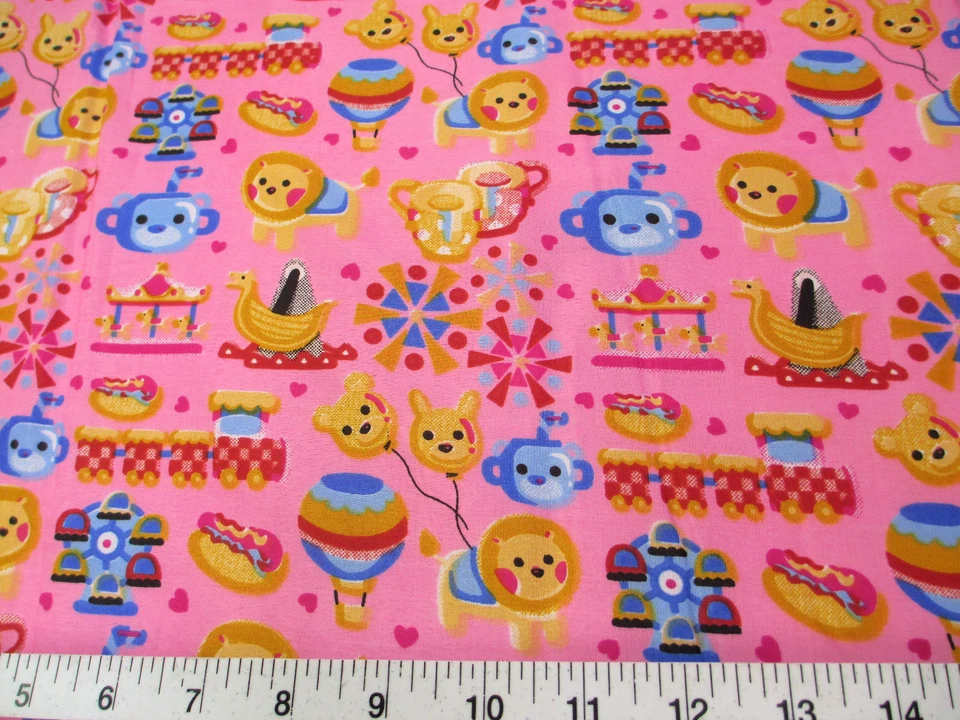 Descuento Tela Acolchado Algodón Rosa Carnaval Día Trenes Carrusel León K301 Foto 1 de 1