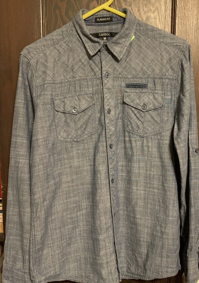 Carbon Button Up Shirt Mens Size Medium Classic Fit Black Denim Long Sleeve EUC - Image 1 of 4