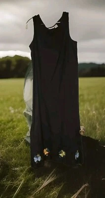 Jane Ashley 100% Cotton Black DRESS with Butterfly Embroidered Accents Size L - Image 1 of 4