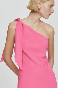 NWT Mango Lazaro pink one shoulder tie gown XS - Picture 1 of 7