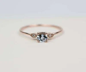 Natural Aquamarine and Diamonds Women Ring 14k Solid Rose Gold ring C057 - Picture 1 of 4