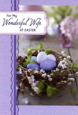 Romantic EASTER Card FOR WONDERFUL WIFE, Purple Egg Nest by Hallmark + Envelope - Image 1 of 4
