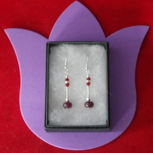 Beautiful Earrings With Indian Ruby & Crystal Beads 3.5 Gr.3.5 Cm. Long + Hooks  - Picture 1 of 7