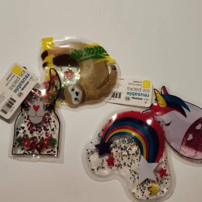 Bolsas de hielo reutilizables para niños So-Mine para almuerzos 4 unidades nuevas con etiquetas unicornio perezoso Ra Foto 1 de 4