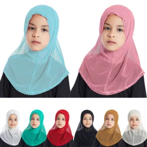 Children Girls Kids Hijab One Piece Amira Turban Shawls Headwrap Islamic Scarves - Picture 1 of 68