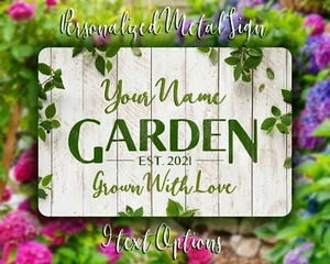 Personalized Metal Garden Sign with Weathered Wood Look - Picture 1 of 10