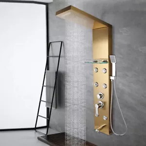 Golden Shower Panel Rain Hand Held Spray Wall Mounted Massage Jets Mixer Tub Tap - Picture 1 of 6