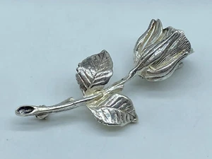 Vintage Signed GIO Sterling Silver Solid Cast Rose Flower 1.9" Brooch Pin 7.4g - Picture 1 of 10