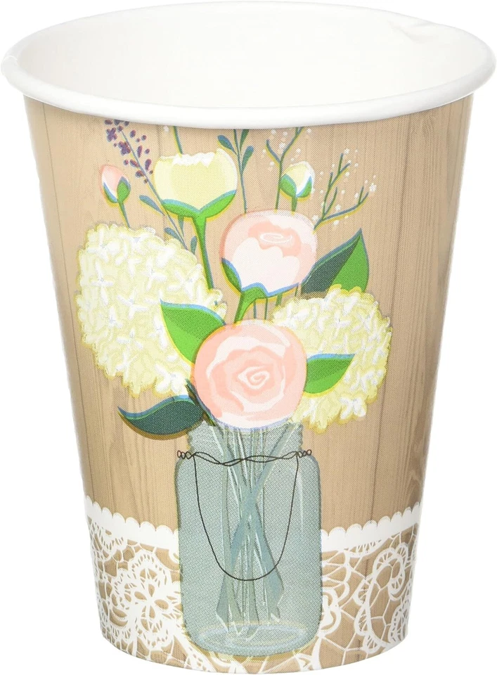 Rustic Wedding Bridal Shower Anniversary Party 12 oz. Paper Cups - Image 1 of 1