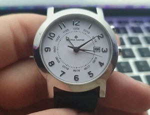 Alpha Saphir 50M WR St. Steel 37mm Quartz Mens Watch Uhr Montre - Foto 1 di 8