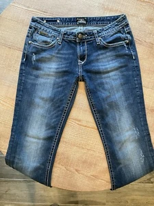 Jeans Express taglia 8R Rerock elasticizzato bootcut borchie blu invecchiato denim - Foto 1 di 14
