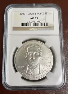 2009-P Louis Braille Commemorative Silver Dollar $1 NGC MS69 - Picture 1 of 3