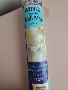 LAMINATED WORLD WALL MAP M SERIES 50 X 32 INCHES - Picture 1 of 3