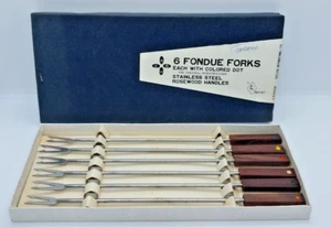 Vintage Fondue Forks Stainless Steel Rosewood Handle Set of 6 Japan Original Box - Picture 1 of 8