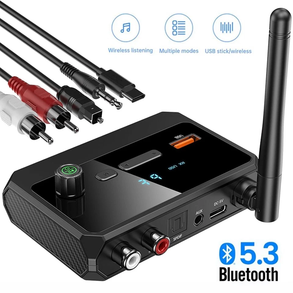 Bluetooth 5.3 Home Stereo Audio Receiver AUX USB Optical HD Music to RCA Adapter - Image 1 of 4