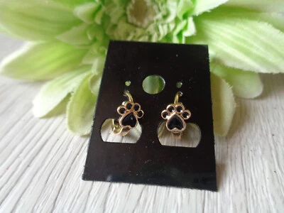 2 Ohrcreolen "Tierpfote" gold schwarz Emaille  12mm - Bild 1 von 3