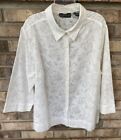 Relativity White Burnout Floral Semi Sheer Button Up Shirt 3/4 Sleeve Large