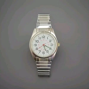 FMD FMDPU137 Chrome Analog 12/24 Hr Military Style Watch 7" Flex Band New Batter - Picture 1 of 15