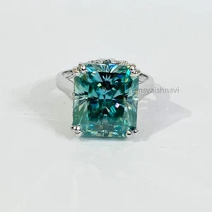 8 kt blau behandelter Diamant Ring Radiant Cut VVS1 zertifiziert! Ehering - Bild 1 von 8