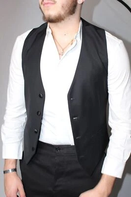 Nuevo con etiquetas Chaleco Versace VIP Nero Formal Mc Gregor 100% Seda Espalda Talla 48 Med Foto 1 de 4