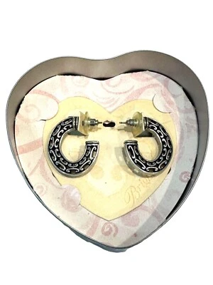 NIB STRIKING BRIGHTON SILVER PLATED FINISH  'SEVILLE' PIERCED HOOP EARRINGS - Image 1 of 4