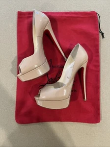 Christian Louboutin Lady Peep 150 Nude Patent Calf Leather Heels NEW Size 37.5 - Picture 1 of 7