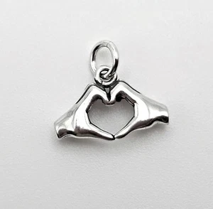 Sterling Silver 3D Heart Shape Hands Charm - Picture 1 of 2