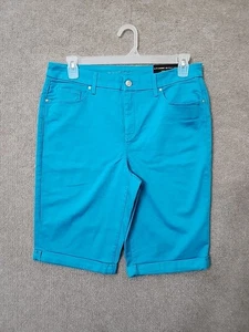 Chico’s So Slimming Girlfriend Shorts Womens 2 US 12 Teal Roll Cuff Stretch NEW - Picture 1 of 11