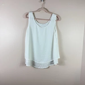 Blusa Top Mujer Talla L Blanco Capas Gasa Sin Mangas Cuello Redondo - Imagen 1 de 4
