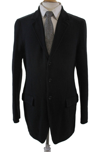 Giacca blazer uomo Prada tre bottoni dentellato con risvolto nero lana taglia IT 52R