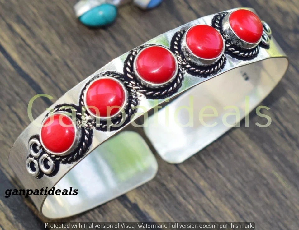 Brazaletes de piedras preciosas de coral rojo lote al por mayor de 100 piezas joyas enchapadas en plata 925 Foto 1 de 1