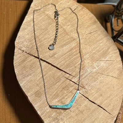 Collar reversible boomerang turquesa comprimida plata de ley Silpada N3429 Foto 1 de 4