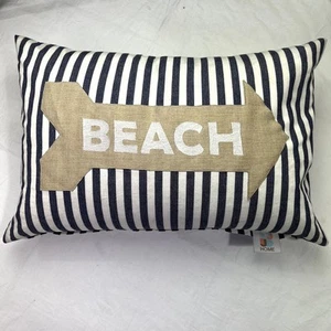 Linen Look Striped Rectangle Down Accent Pillow Arrow BEACH 18" x13" Home Decor - Picture 1 of 4