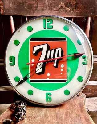 Bonito letrero de reloj publicitario vintage eléctrico Pam 7up Soda funciona muy bien Foto 1 de 4