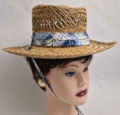 Dorfman Pacific Co. Sombrero de Paja Azul Banda Floral Unisex Talla S/M Foto 1 de 4