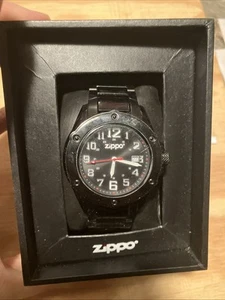 Zippo Black Face PVD Stainless Band Dress Watch 45014 *NEW* Has A Few Scratches - Picture 1 of 8