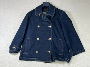 Vtg Lauren Ralph Lauren Peacoat Denim Blue Jean Jacket Womens XL Missing Button - Picture 1 of 14