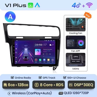 Junsun V1 AI Wireless CarPlay Android Autoradio VW Golf 7 2013-2017 Nero + Cavi - Immagine 1 di 4