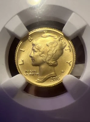 2016-W Gold Mercury Dime 1/10 oz 100th Anniversary NGC SP70 Early Release - Image 1 of 4
