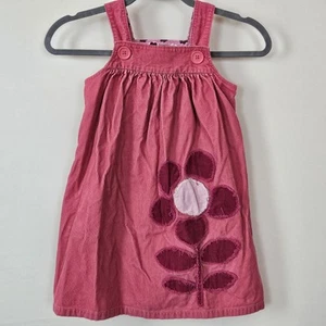 Mini Boden Flower Applique Jumper Dress Girls 5-6y Corduroy Pockets Pink Cotton - Picture 1 of 13
