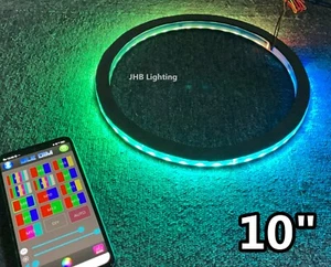 10" Remote+Bluetooth CHASING Flow LEDs 1/2"Spacer Car Truck Speaker Rings Lights - Picture 1 of 11