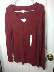 Croft &Barrow Woman M Sweater Red Pullover V Neck Cable Knit Cabin Comfort Long - Picture 1 of 8