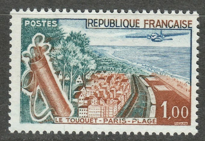 France 1962 MNH Mi 1408 Sc 1027 Paris beach, La Touque. Plane, Golf ** - Image 1 of 1