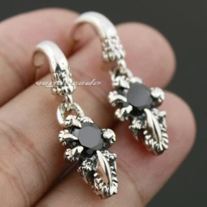 925 Sterling Silver Black CZ Stone Dragon Claw Earring Punk Jewellery 8R007B - Picture 1 of 7