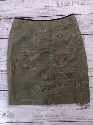 Saia Lápis Feminina Meadow Rue Anthropologie 4 Algodão Bordado Verde - Imagem 1 de 4