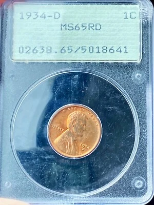 1934-D  Lincoln Wheat Cent MS65 RD PCGS OGH RATTLER - Image 1 of 2