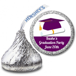 Graduation Cap Purple  Personalized Hershey Kiss Graduation Stickers 108 labels
