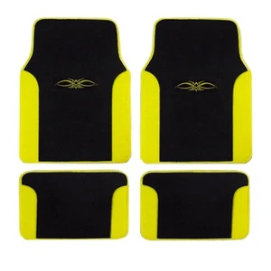 New 4PC Set Front and Rear Auto 2 Tone Yellow Tattoo Carpet Vinyl Floor Mats - Picture 1 of 1